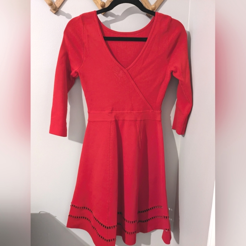Reiss Knit V Neck Faux Wrap Dress
